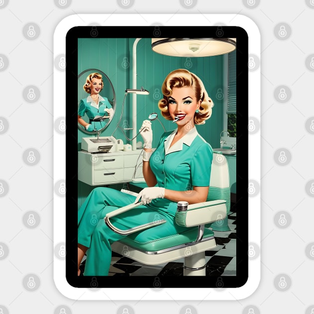 Retro female dentist Sticker by Spaceboyishere